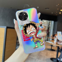 GGK เคสสำหรับ S23อนิเมะลายการ์ตูนลูฟี่เลเซอร์สีรุ้งเคสมือถือโปร่งแสงอัลตร้าซีลนิ่ม TPU ขอบเคสกันกระแทกสีสันสดใสเคสบัตรเลเซอร์ในอาคาร