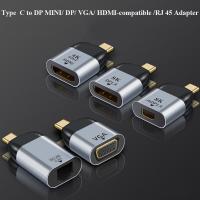 USB TypeC to 4K HDMI-compatible VGA DisplayPort1.4 mini DP Cable Adapter RJ45 Lan Ethernet Converter for MacBook Pro USBC Adapte Adapters