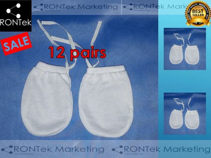 100 Cotton Lucky CJ Newborn Infant Baby Mitten White Unisex Boy Girl