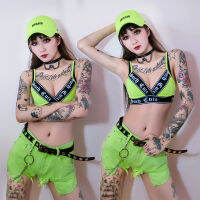 2020 New NightClub Womens Clothing Fluorescent Green Set Woman y Halter Vest Bra Jazz Pant DJ GogoPole Dance Clothing B1749