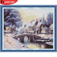 【CC】 HUACAN Scenery Needlework Sets Embroidery Snow Landscape Kits Canvas 14CT 40x50cm