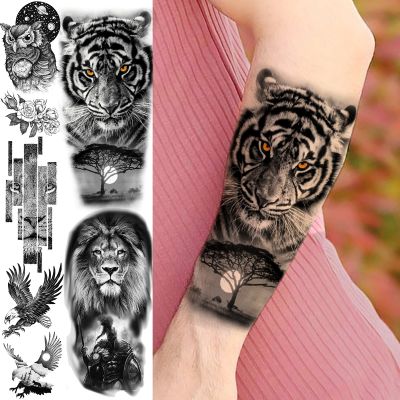 3D Tiger Woods Lion Warrior Temporary Tattoos For Women Adult Men Owl Universe Flower Eagle Fake Tattoo Forearm Washable Tatoos
