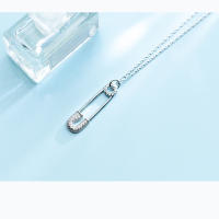 MloveAcc Delicate 925 Sterling Silver Drop Shipping Charm Dainty Paper Clip Small CZ Stone Necklace Safety Pin for Women Girls