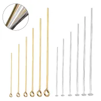 【YF】卍┅№  100pcs/Lot Metal Flat Head/Eye Pins 8 Colors Plated Headpins Jewelry Findings Making Handcrafts Accessories 14-70mm