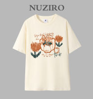 NUZIRO เสื้อยืดแขนแขนสั้นคอกลมลำลองพิมพ์ลายสไตล์เกาหลี สำหรับผู้หญิง