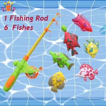 6pcs Children's Magnetic Fishing Toy Plastic Fish Outdoor Indoor Fun Game  Baby Bath With Fishing Rod