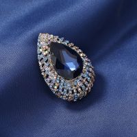 【CC】Morkopela Blue Crystal Water-drop Brooches for Women Vintage Fashion Rhinestone Elegant Wedding Pins Party Jewelry