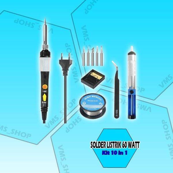 SET PERALATAN SOLDER LISTRIK KIT 10 IN 1 220V 60 WATT ADJUSTABLE ...