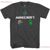 【New】Edens Clothing Store 2021 Minecraft Boys Video Game T-Shirt - Black And Green Creeper Face - Official Shirt เสื้อยืดพิม