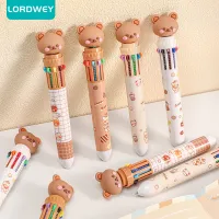 LORDWEY 10สีน่ารักการ์ตูนหมีปากกาลูกลื่นโรงเรียนสำนักงานจัดหาเครื่องเขียน P Apelaria E Scolar ปากกาหลากสีที่มีสีสันเติม