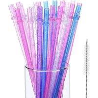 【CC】 10/20 Pcs Reusable Plastic Straws Glitter Drinking with Cleaning 9 Inches for Tumbler Bar