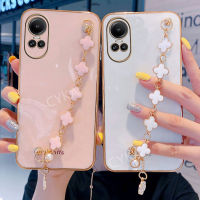 เคสโทรศัพท์ใหม่ OPPO Reno10 Pro 5G 10Pro + เคส OPPO Reno10 Pro + 5G พร้อมสร้อยข้อมือโคลเวอร์ Electroplating ฝาครอบป้องกัน Reno10 5G