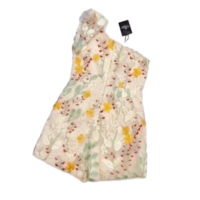 P015-100 PIMNADACLOSET - One Shoulder Embroidery Floral organza Feminine Jumpsuit