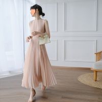 Summer French vintage tea first love gentle commuter pink skirt joker pleated chiffon dress