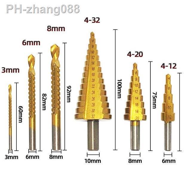 step-sawtooth-drill-6pcs-triangular-shank-titanium-plated-straight-slotted-slotted-pulled-slotted-pagoda-sawtooth-drill-set