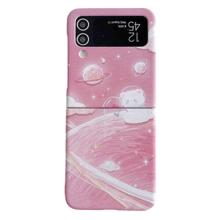 เคส-samsung-galaxy-z-flip-4-z-flip-3เคสลายการ์ตูนน่ารักกระเป๋าหมีอวกาศสำหรับ-samsung-z-flip-3ของขวัญปลอกแข็งโทรศัพท์พีซีป้องกันสำหรับเด็กผู้หญิง