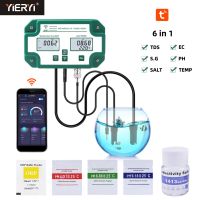 6-in-1 Data Logger PH EC TDS SALT SG.Temp Meter Digital Water Quality Tester WiFi Smart Monitor Tuya APP Control US/EU/UK Plug