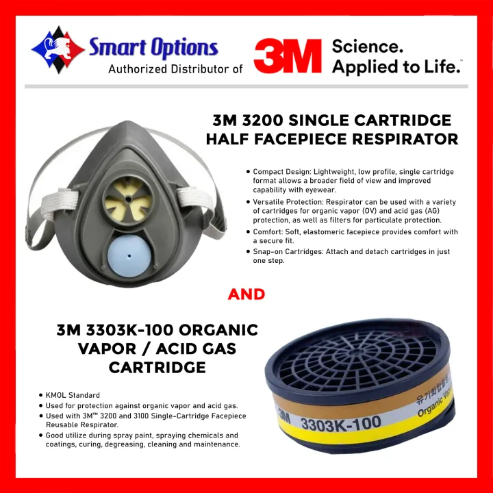 3m 3200 Single Cartridge Half facepiece Respirator and Organic Vapor ...