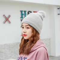 [COD] mink velvet knitted hat autumn and winter double-layer fleece wool solid simple earmuffs ladies