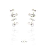 SWAN - Pearl Ear Cuff ต่างหูเงินแท้ ต่างหูหนีบ ต่างหูไต่หู ประดับมุกแท้ มุกน้ำจืด ฝังเพชรคิวบิคเซอร์โคเนีย cubic zirconia