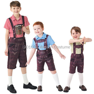 เด็ก O ktoberfest เครื่องแต่งกายสามสีเสื้อลายสก๊อต lederhosen บาวาเรียเยอรมันเบียร์เด็กสูทคอสเพลย์ฮาโลวีนเครื่องแต่งกาย