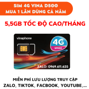 Sim 4G Truy Cập mạng Miễn Phí 1 Năm D500 - 5.5GB tháng Tốc Độ Cao