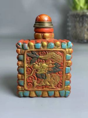 ✲ Very rare Qing Dynasty (QianLong1711 1799)Cinnabar amp; painted snuff bottledragonFree shipping