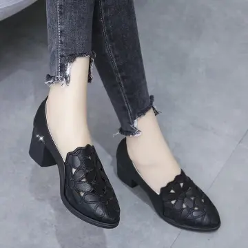 ZAZA Closed Toe Strap Sandals for Women Black Office Shoes Kasut Perempuan  Korean Style Pointed Camellia Shoes