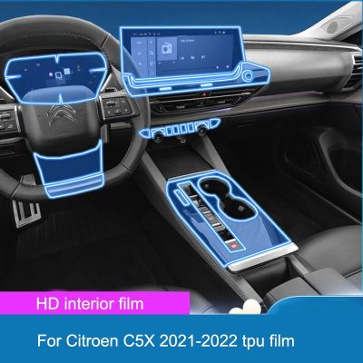 TPU สำหรับซีตรอง C5X C5-X 2021 2022โปร่งใสฟิล์มติดไฟรถสติกเกอร์ภายในรถยนต์แผงอากาศนำทางประตูคอนโซลเกียร์