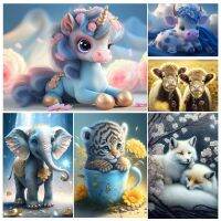 5D DIY Diamond Painting Cartoon Animals Tiger Elephant Full Round Diamond Embroidery Set Mosaic Art Cross Stitch Gift Home Decor