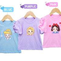 Girls T-shirt Cartoon Princess Puff Sleeve Tops Ice Cotton Kids Shirt