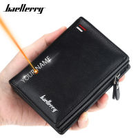 Fashion Men Wallets Name Engraving Zipper Card Holder High Quality Male Purse New PU Leather Coin Holder Men Wallets Carteria Wallets