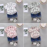 COD SDFGERTERTEEE BABYL Ready Stock Baby Boy Girl Summer Fashion Crown Stand Collar T-Shirt Denim Shorts Set