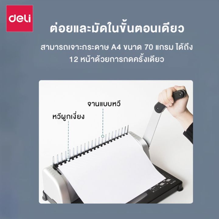 deli-เครื่องเข้าเล่ม-เครื่องเข้าเล่มกระดูกงู-เครื่องเข้าสัน-เครื่องเจาะกระดูกงู-กระดูกงู-เข้าเล่มเอกสาร-สีดำ-สีขาว-ใช้งานง่าย-binding-machine