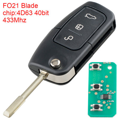 433เมกะเฮิร์ตซ์3ปุ่มกุญแจรถระยะไกลที่มี4D63 40Bit ชิป FO21ใบมีดเหมาะสำหรับฟอร์ด Monde เฟียสต้า S MAZ GALAXY