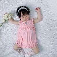 [COD] Qi Le summer new 0-2 years old baby girls Korean version sweet and cute pink white dot vest romper