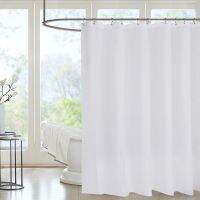 Inyahome Fabric Shower Curtain Liner White Polyester Fabrics Shower Soap Resistant Waterproof Machine Washable Bath Curtain