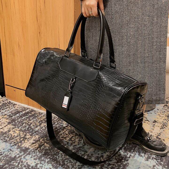 korean-version-of-pu-crocodile-pattern-portable-travel-bag-female-large-capacity-business-trip-travel-bag-luggage-bag-bag-male-waterproof-fitness-bag