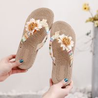 2023 imitation hemp travel bottom sandals Han sun flower flip-flops beach slippers