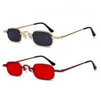 2 Pcs Retro Punk Glasses Clear Square Sunglasses Female Retro Sunglasses Men Metal Frame, Black Gray + Gold &amp; Red