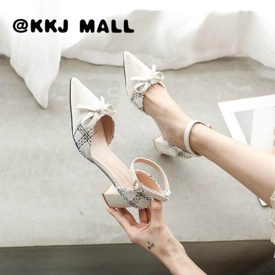 KKJ MALL Ladies Sandals Fall 2021 New Thick Heel Pointed Temperament High Heels Korean Fashion All-match One Word Buckle Shoe