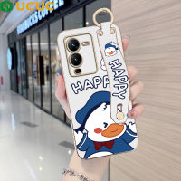 UCUC ปลอก Vivo V25 Pro 5G/V2158 Realme 9i 5G Samsung Galaxy A03 Core Vivo V25pro Realmi9i 5G (มีสายรัดข้อมือ) Soft Square Edge การ์ตูนน่ารักชุบโทรศัพท์หรูหราเปลือกนุ่มโทรศัพท์กรณี