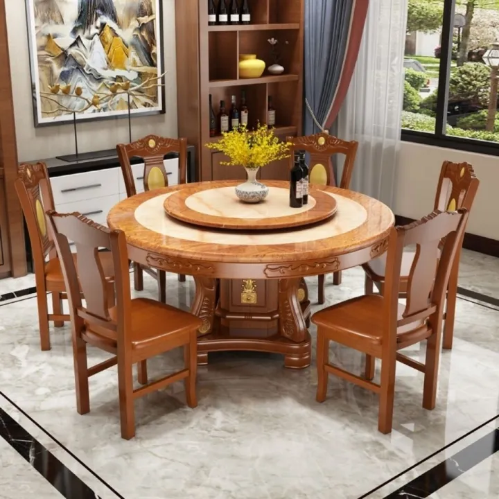 Marble Dining Tables and Chairs Set round Table EuropeanStyle Solid