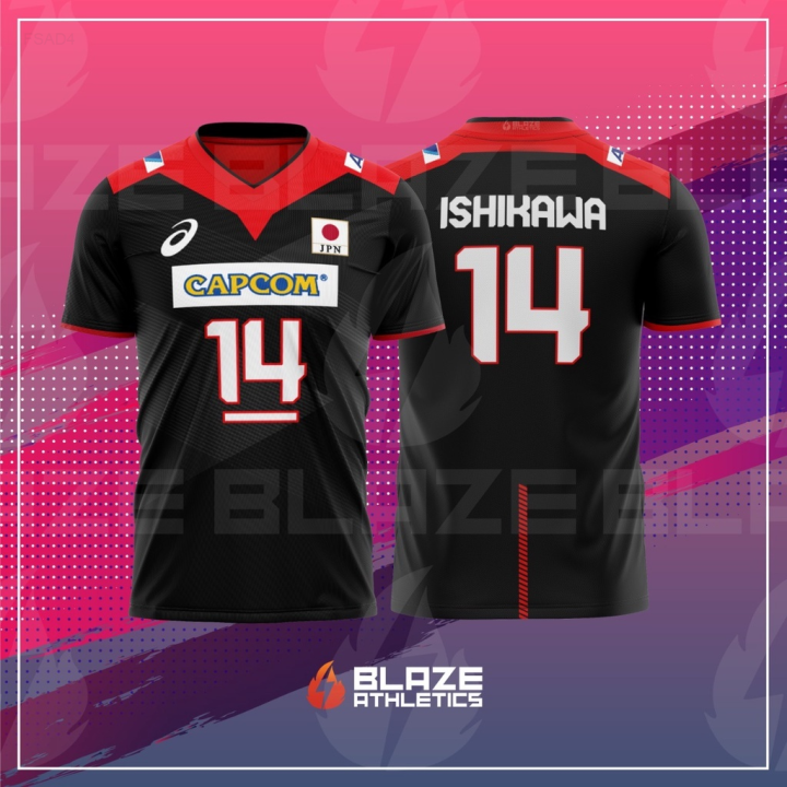 New 2023 Black Japan Capcom Men's Volleyball Team fashion T-shirt ...