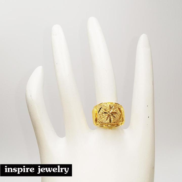 inspire-jewelry-แหวนทองตอกลาย-แบบขายดีที่สุด-ดีไซด์หรูอินเทรน-ตัวเรือนหุ้มเศษทองแท้-24k-สวยหรู-งานแบบร้านทอง
