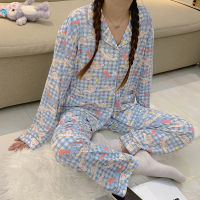 Womens Cute Cartoon Pajamas Set Turn-down Collar Pyjamas Long Sleeves Suit Soft Female Sleepwear Autumn Homewear Home Services