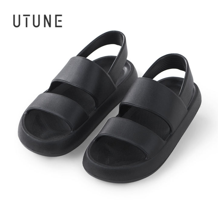 utune-รองเท้าแตะส้นแบนสำหรับผู้ชายรองเท้ากลางแจ้งรองเท้าแตะถนนรองเท้าแตะกันลื่นนุ่มสีดำรองเท้ารัดส้น