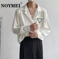 แขนยาวสำหรับผู้ชายคอตตอน NOYMEI คิวบาสีขาวเสื้อเชิ้ตผู้ชายสไตล์เกาหลีแฟชั่น All-Match ง่ายรูปสามเหลี่ยมรูปแบบหลวมแขนยาว WA1783