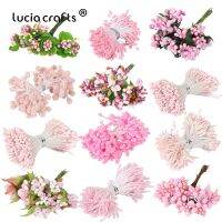 6/8/10/12/70/90/144/288pcs Pink Hybrid Flower Cherry Stamen Berries Bundle DIY Cake Christmas Wedding Gift Box Decor D0603