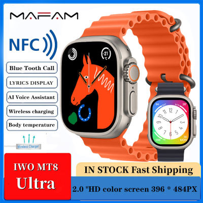 MAFAM【🔥Picks】IWO MT8 Ultra Smart Watch พร้อม NFC 2.0นิ้วหน้าจอสแควร์ Bluetooth Call IP68กันน้ำนาฬิกาสแตนด์บายยาว Body Temperature Fitness Tracker เนื้อเพลงฟังก์ชั่นการแสดงผล